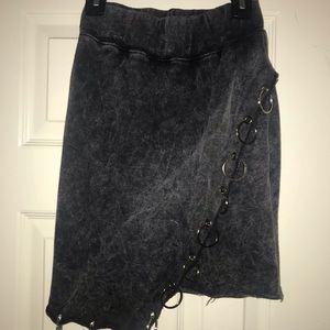 grey washed Jersey ring detail asymmetrical skirt